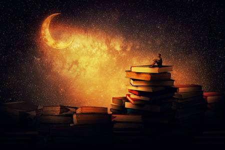 moon, books, man 67ty